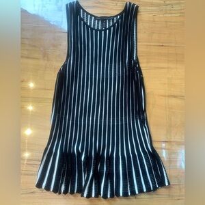 WHBM Black White Stripe Peplum Ripped Short Sleeve Tank Top Size Medium